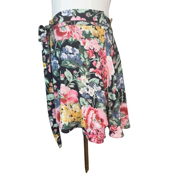 ZARA Medium Floral Skirt Black Floral Multicolor Tie At Waist - Picture 7 of 11